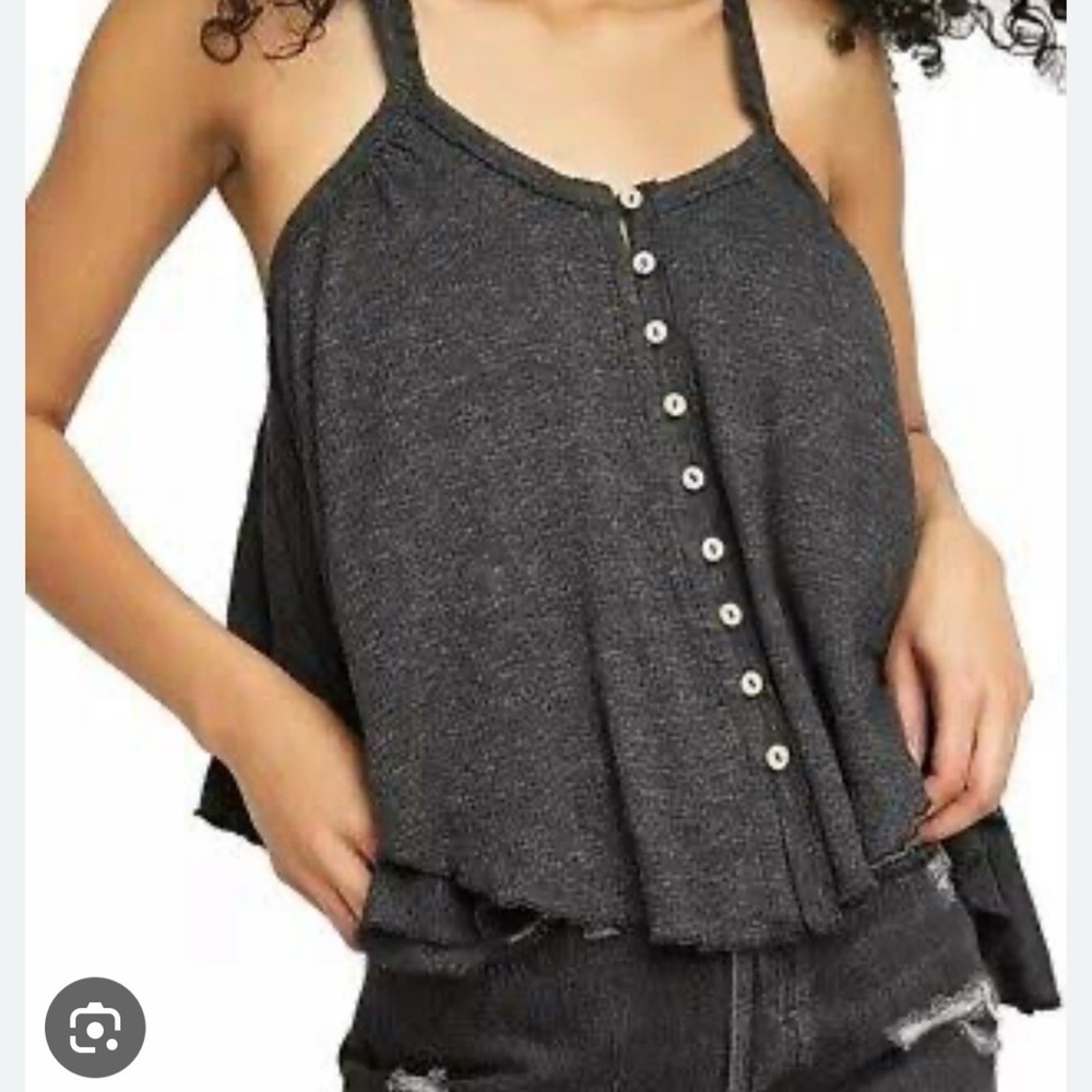 Free People Dark Grey Dream Weaver Flowy Button Front Tank Top